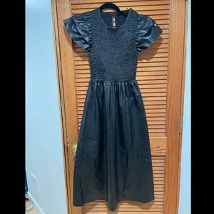 Black Zara vegan leather midi dress
